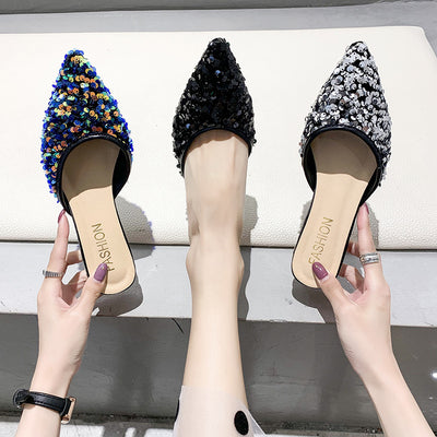 Pantuflas Elegantes con Lentejuelas, Punta Afilada y Tacón Grueso para Mujer - Image 7