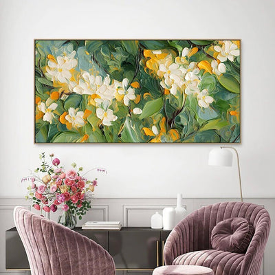 Cuadro Abstracto Flores de Manzano Pintura al Óleo Texturizada Hecha a Mano