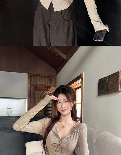 Blusa Elegante Francesa Cuello V Manga Larga Ajustada con Botones - Image 31