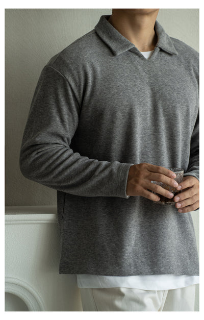 Polo Manga Larga Hombros Caídos Cuello V para Hombre - Image 27