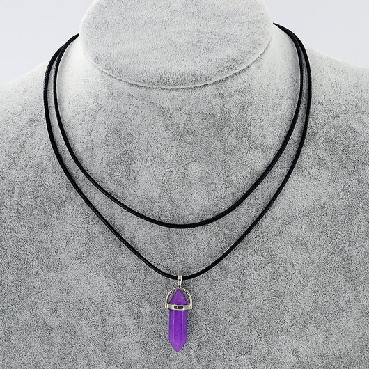Collar Colgante de Piedra Natural con Cuerda de Cuero Doble y Cristal Hexagonal - Image 29