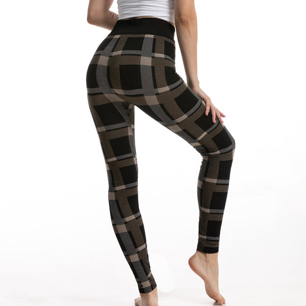 Leggings Jacquard de Cuadros Diosa de Cintura Alta para Mujer