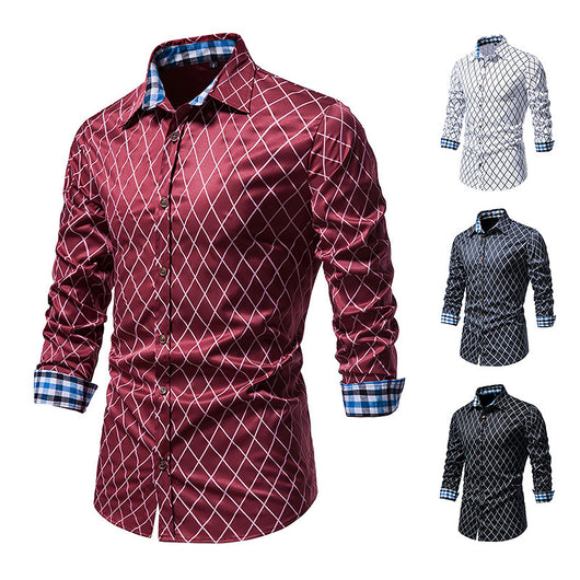Camisa de Manga Larga para Hombre con Cuadros de Diamante y Contraste de Colores - Image 2