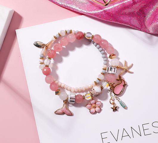 Pulsera Cola de Ballena Elástica Doble - Diseño Floral Retro con Estrella de Mar - Image 6