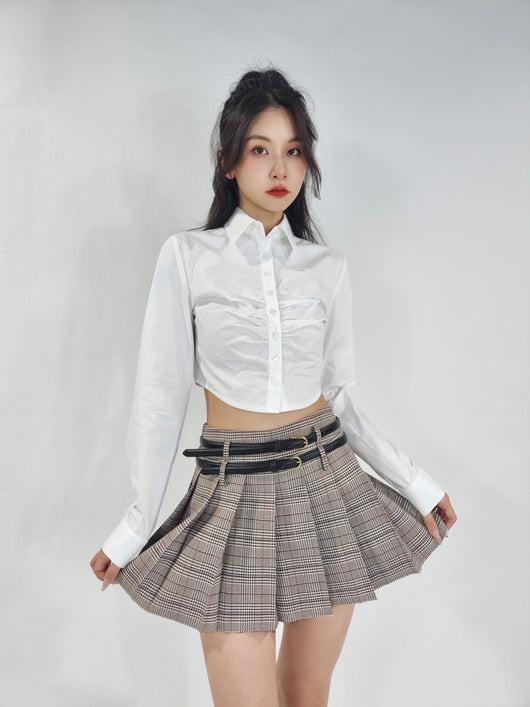 Blusa Blanca Plisada Ajustada para Mujer - Image 12