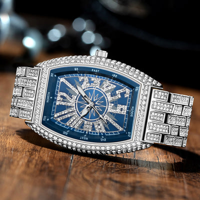 Reloj para Hombre de Diamantes Completos con Esfera Grande y Diseño Cuadrado