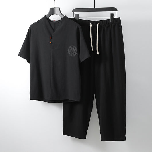 Pantalón Slim Coreano Hombre - Conjunto de 2 Piezas Algodón y Lino - Image 11