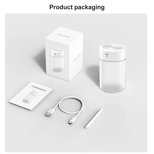 White and clear cylindrical mini humidifier with a 'T' logo, featuring a top mist outlet and transparent water tank. - Image 5