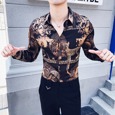 Camisa Estampada Manga Larga Ajuste Slim Estilo Coreano - Image 3