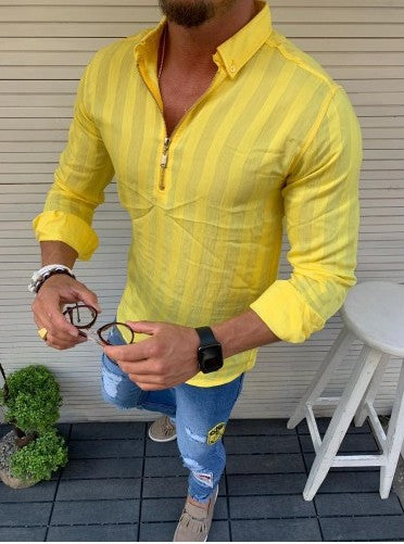 Camisa Casual de Rayas con Solapa y Cierre - Image 4