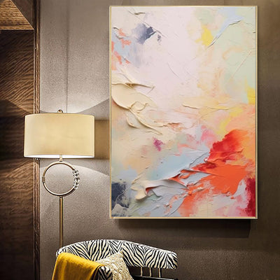 Pintura Abstracta Moderna Hecha a Mano - Lienzo Decorativo Coral Rojo Blanco Amarillo - Image 3