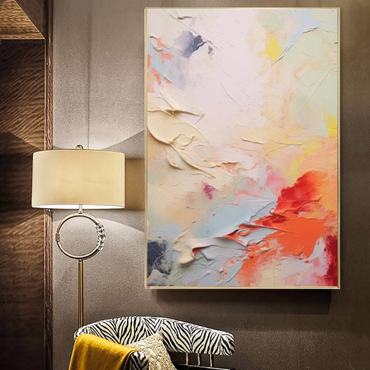 Pintura Abstracta Moderna Hecha a Mano - Lienzo Decorativo Coral Rojo Blanco Amarillo - Image 3