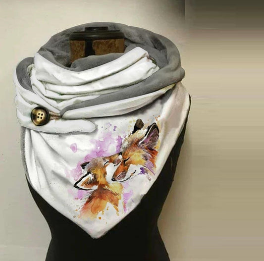Pañuelo Estampado de Algodón Cálido con Botones para Invierno