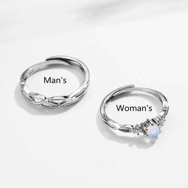 Anillos de Pareja Piedra Lunar Concéntrica en Plata Esterlina - Image 6