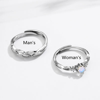 Anillos de Pareja Piedra Lunar Concéntrica en Plata Esterlina - Image 6