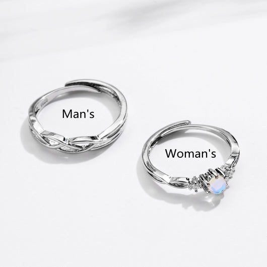 Anillos de Pareja Piedra Lunar Concéntrica en Plata Esterlina - Image 6