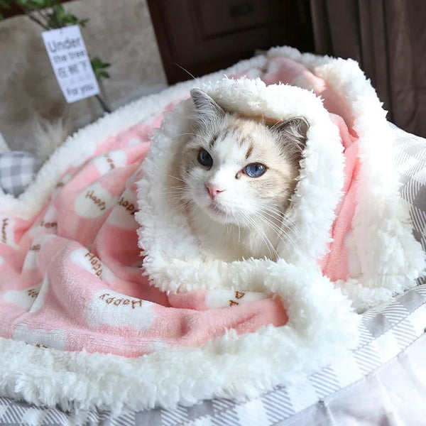 Manta térmica de lana de cordero para perros y gatos - Cojín suave de invierno