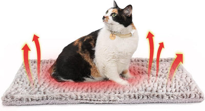 Light gray fluffy pet sleeping mat with a black and white French Bulldog sitting on it. Measures 27.5x18.5 inches. - Image 9