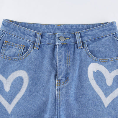 Jeans Rectos Anchos para Mujer con Estampado Love - Image 5