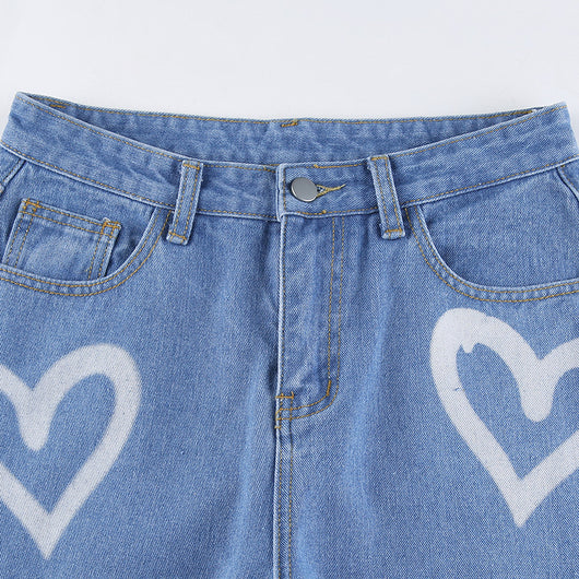 Jeans Rectos Anchos para Mujer con Estampado Love - Image 5
