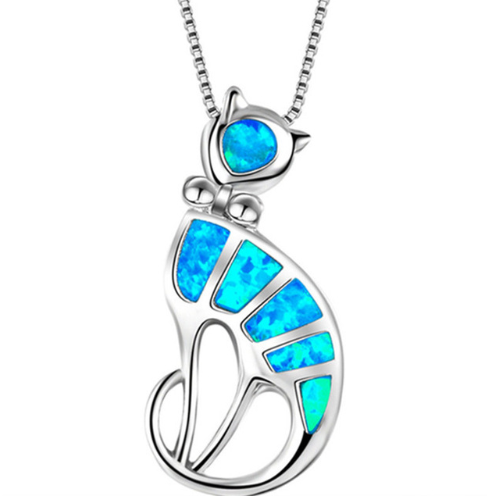 Collar colgante tortuga marina con ópalo azul y plata laminada para mujer - Image 2