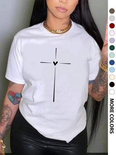 Playera Gráfica Cuello Redondo con Estampado de Corazones Cruzados para Mujer - Image 15