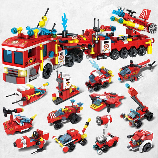 Bloques de Construcción Bomberos 12 en 1 - Juguete Educativo de Ensamblaje