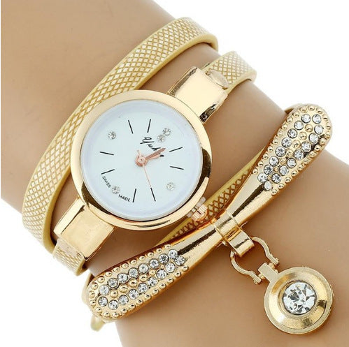 Reloj Pulsera Mujer Lujo Gnova Platinum con Brillantes y Correa PU Dorada