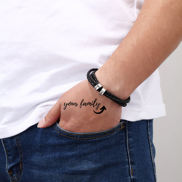 Pulsera de Cuero Trenzado Personalizada para Hombre con Nombre y Acero Inoxidable