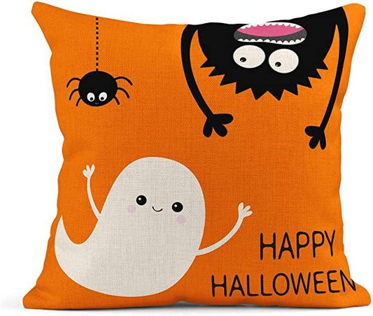 Funda de Almohada Fantasma Naranja Hallowen en Lino - Image 2