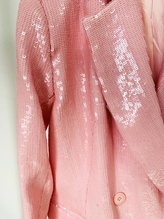 Blazer Suelto Doble Botonadura Rosa Raíz de Loto con Lentejuelas - Image 11