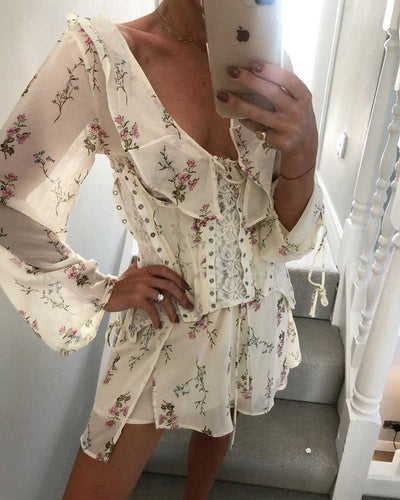 Vestido Floral Dos Piezas en Chifón con Escote V y Cintura Moldeadora - Image 18