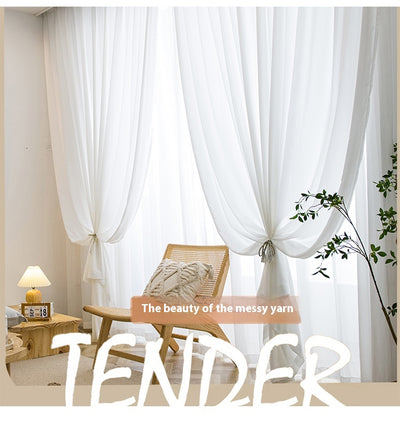 White translucent thickened sunscreen curtain made of hemp yarn with grommet top, hanging in a modern window. - Image 20