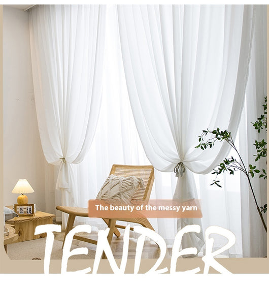 White translucent thickened sunscreen curtain made of hemp yarn with grommet top, hanging in a modern window. - Image 20