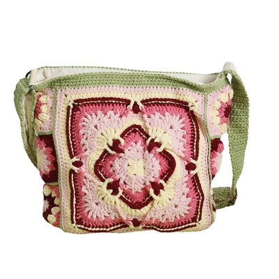 Bolso Bandolera Tejido a Mano Estilo Bohemio Cuadros Abuela - Image 5