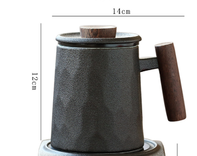 Taza de Cerámica para Oficina con Asa de Madera, Tapa y Filtro Separador - Image 11
