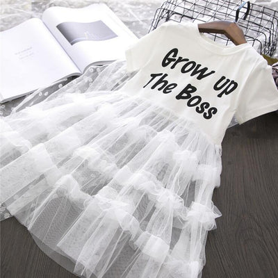 Vestido Niña Estilo Pastel con Malla y Detalles en Letras - Image 2
