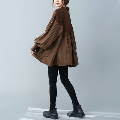 Blusa Occidental Holgada con Mangas Farol y Costuras Tejidas - Talla Grande - Image 11