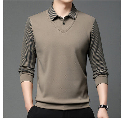 Playera Casual de Negocios con Efecto Dos Piezas y Mangas Rayadas - Image 18