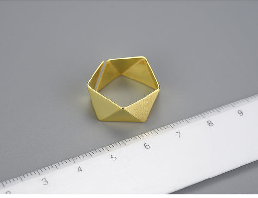 Anillo Ajustable de Plata S925 con Diseño Geométrico Facetado para Mujer - Image 10