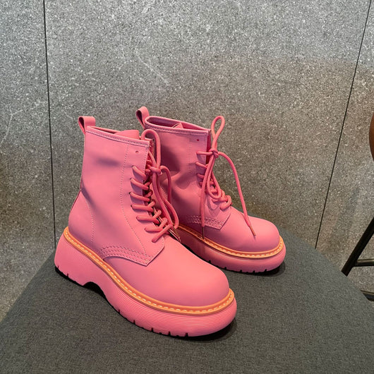 Botines Rosas de Cuero con Suela Elevada - Botas Tobilleras Versátiles para Mujer - Image 12