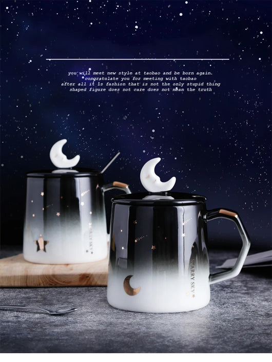 Taza de Cerámica Cielo Estrellado con Tapa y Cuchara - Image 17