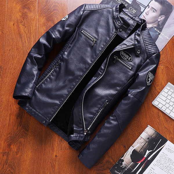 Chaqueta de Cuero PU con Forro Velvet Aislante Térmico