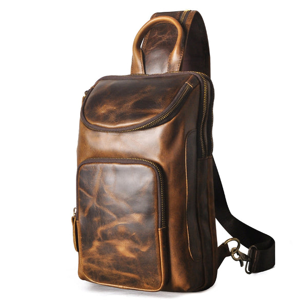 Bolsa de Pecho Retro en Cuero Crazy Horse Premium para Hombre