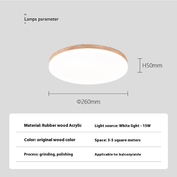 Lámpara de Techo LED Redonda Minimalista Nórdica en Madera Maciza - Image 3