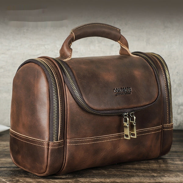 Bolsa Multiusos de Cuero Genuino Vintage - Portátil y Resistente