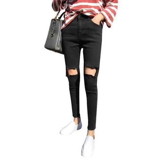 Pantalones Skinny Rotos Negros para Mujer - Image 5