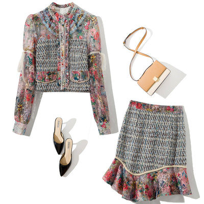 Conjunto Falda Irregular con Blusa de Encaje y Corbata Británica - Image 11