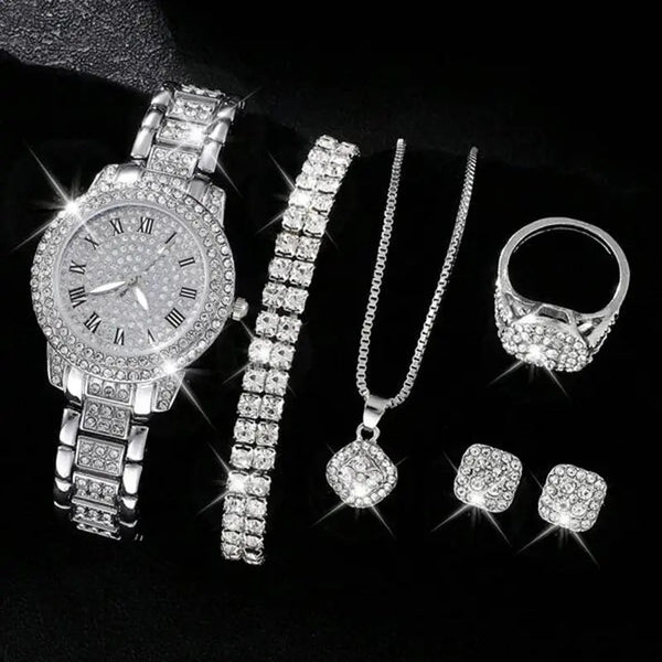 Conjunto de 5 Relojes de Moda para Mujer con Diamantes y Cuarzo Romano