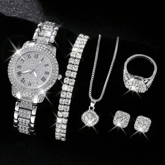 Conjunto de 5 Relojes de Moda para Mujer con Diamantes y Cuarzo Romano